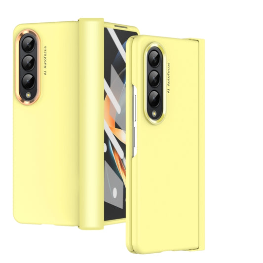 For Samsung Galaxy Z Fold4 5G Skin Feel Two-color Contact Lens Hinge Flip Phone Case(Yellow) - Galaxy Z Fold4 5G Cases by buy2fix | Online Shopping UK | buy2fix