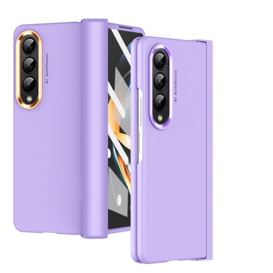 For Samsung Galaxy Z Fold4 5G Skin Feel Two-color Contact Lens Hinge Flip Phone Case(Purple) - Galaxy Z Fold4 5G Cases by buy2fix | Online Shopping UK | buy2fix