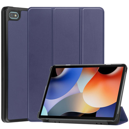 For Blackview Oscal Pad 10 Custer Pure Color 3-Fold Holder Smart Leather Tablet Case(Dark Blue) - Others by buy2fix | Online Shopping UK | buy2fix