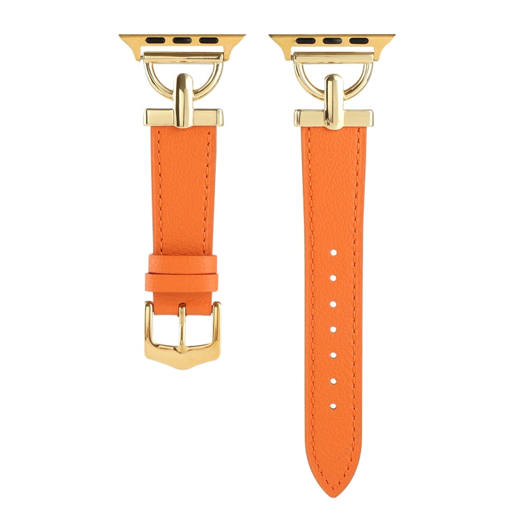 For Apple Watch Ultra 49mm&Watch Ultra 2 49mm / Series 9&8&7 45mm / SE 3&SE 2&6&SE&5&4 44mm / 3&2&1 42mm D-Buckle Plain Genuine Leather Watch Band(Orange) - Watch Bands by buy2fix | Online Shopping UK | buy2fix