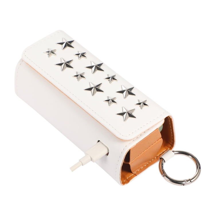 For IQOS ILUMA Pentagram Rivet Leather Texture Flip Electronic Cigarette Storage Bag with Hook(Leather White + Silver Pentagon) - E Cigarette Accessories by buy2fix | Online Shopping UK | buy2fix