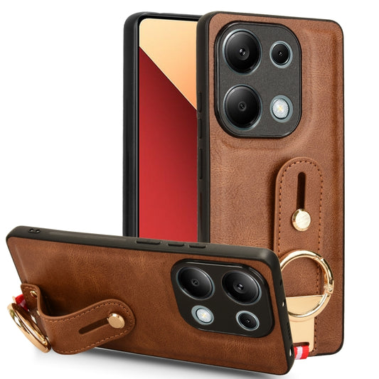 For Xiaomi Redmi Note 13 Pro 4G Wristband Leather Back Phone Case(Brown) - Note 13 Pro Cases by buy2fix | Online Shopping UK | buy2fix