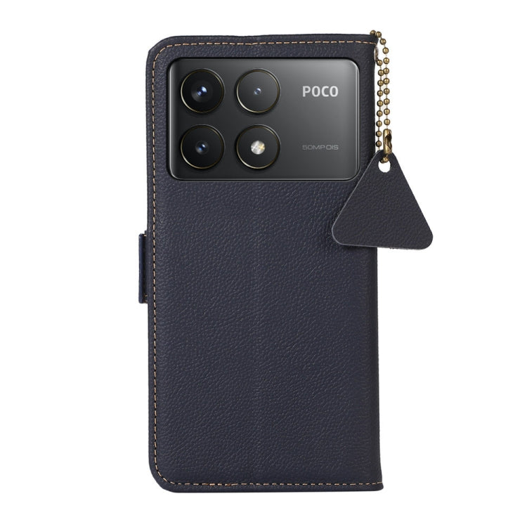 For Xiaomi Redmi K70 Pro Side-Magnetic TJ Genuine Leather RFID Phone Case(Blue) - K70 Pro Cases by buy2fix | Online Shopping UK | buy2fix