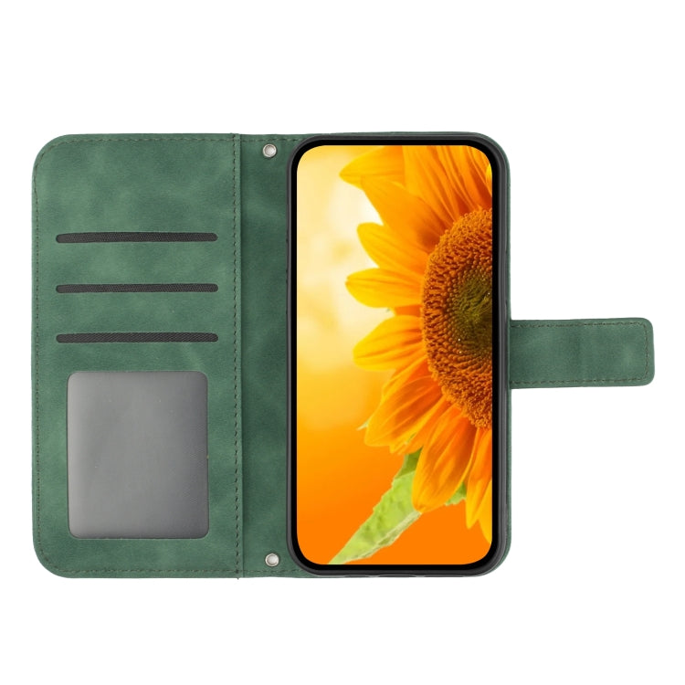 For Xiaomi Redmi Note 13 4G Global Skin Feel Sun Flower Embossed Flip Leather Phone Case with Lanyard(Green) - Note 13 Cases by buy2fix | Online Shopping UK | buy2fix