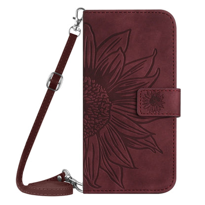 For Xiaomi Redmi Note 13 4G Global Skin Feel Sun Flower Embossed Flip Leather Phone Case with Lanyard(Wine Red) - Note 13 Cases by buy2fix | Online Shopping UK | buy2fix