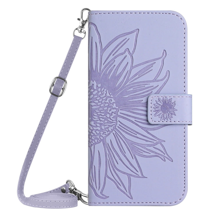 For Xiaomi Redmi Note 13 Pro 4G Global Skin Feel Sun Flower Embossed Flip Leather Phone Case with Lanyard(Purple) - Note 13 Pro Cases by buy2fix | Online Shopping UK | buy2fix