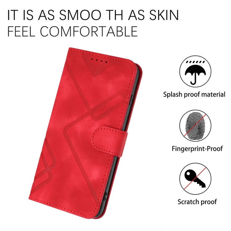 For OnePlus 11 Line Pattern Skin Feel Leather Phone Case(Red) - OnePlus Cases by buy2fix | Online Shopping UK | buy2fix