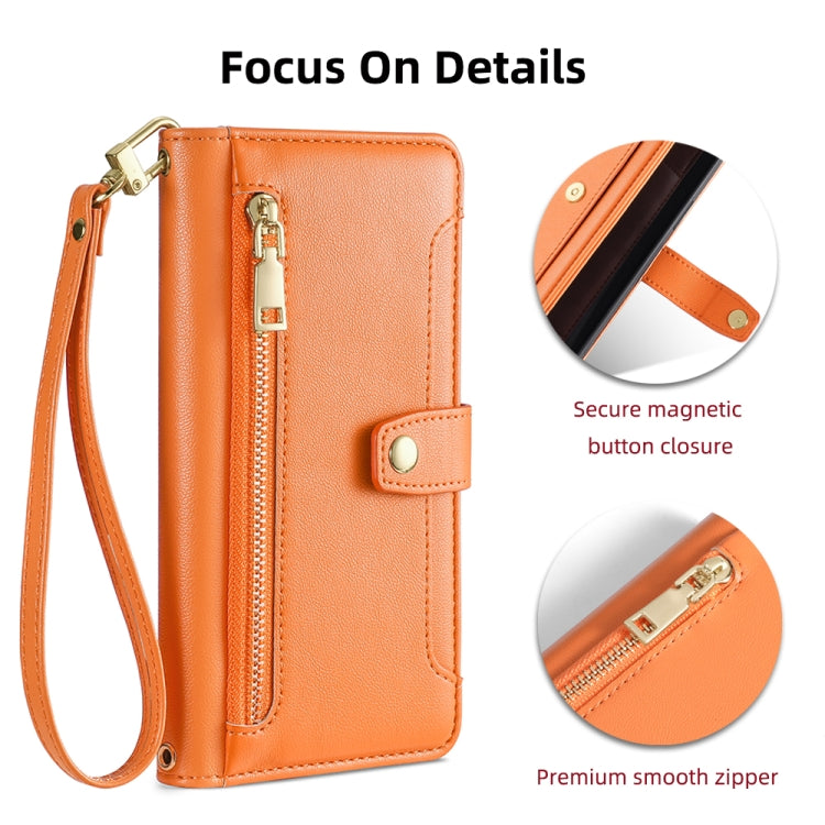 For Samsung Galaxy S22+ 5G Sheep Texture Cross-body Zipper Wallet Leather Phone Case(Orange) - Galaxy S22+ 5G Cases by buy2fix | Online Shopping UK | buy2fix