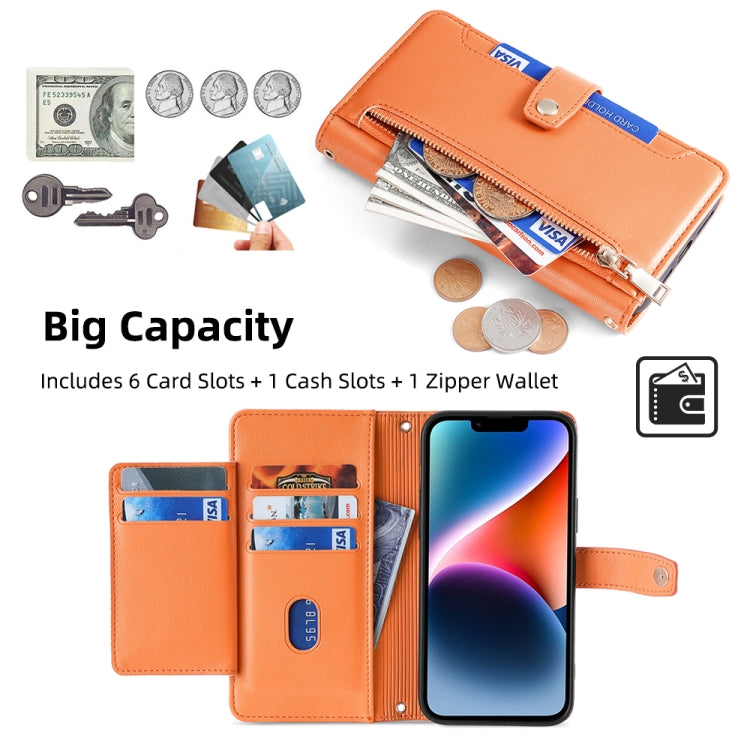 For Samsung Galaxy S24+ 5G Sheep Texture Cross-body Zipper Wallet Leather Phone Case(Orange) - Galaxy S24+ 5G Cases by buy2fix | Online Shopping UK | buy2fix