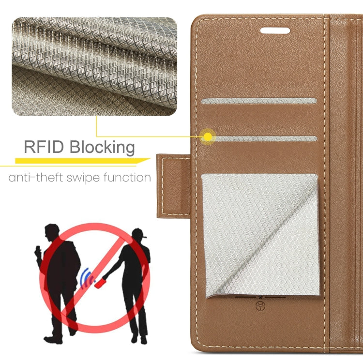 For Xiaomi Redmi Note 13 5G CaseMe 023 Butterfly Buckle Litchi Texture RFID Anti-theft Leather Phone Case(Brown) - Xiaomi Cases by CaseMe | Online Shopping UK | buy2fix