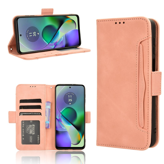 For Motorola Moto G54 5G Skin Feel Calf Texture Card Slots Leather Phone Case(Pink) - Motorola Cases by buy2fix | Online Shopping UK | buy2fix