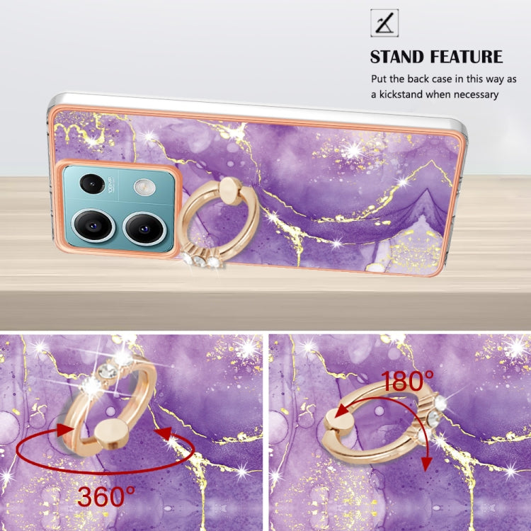 For Xiaomi Redmi Note 13 5G Global Electroplating Marble IMD TPU Phone Case with Ring Holder(Purple 002) - Note 13 Cases by buy2fix | Online Shopping UK | buy2fix