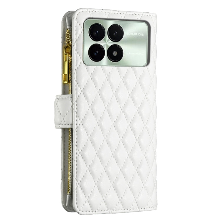 For Xiaomi Redmi K70 / K70 Pro Diamond Lattice Zipper Wallet Leather Flip Phone Case(White) - K70 Pro Cases by buy2fix | Online Shopping UK | buy2fix