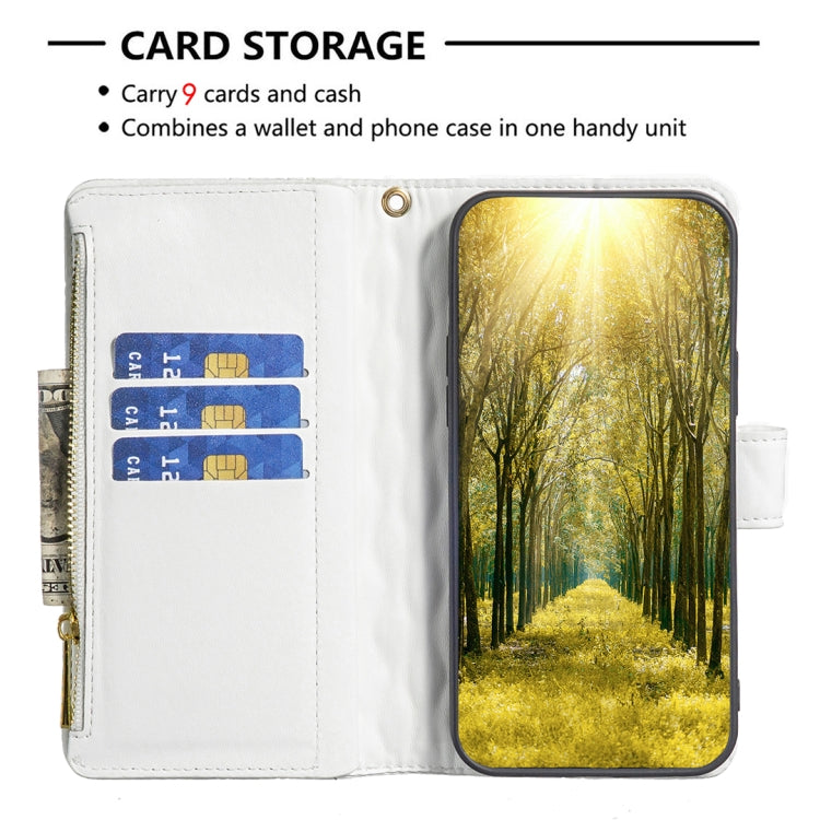 For Xiaomi Redmi K70 / K70 Pro Diamond Lattice Zipper Wallet Leather Flip Phone Case(White) - K70 Pro Cases by buy2fix | Online Shopping UK | buy2fix