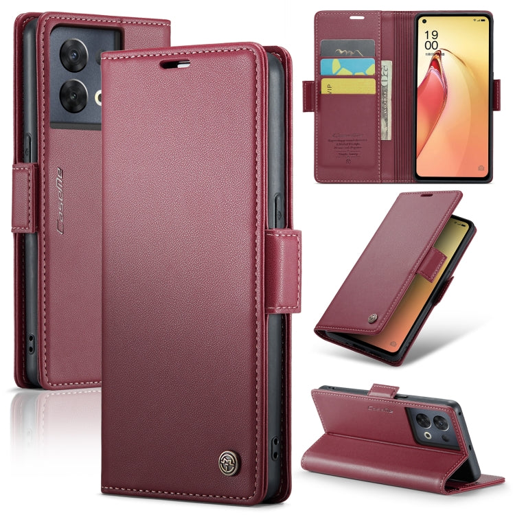 For OPPO Reno8 Pro 5G Global CaseMe 023 Butterfly Buckle Litchi Texture RFID Anti-theft Leather Phone Case(Wine Red) - OPPO Cases by CaseMe | Online Shopping UK | buy2fix