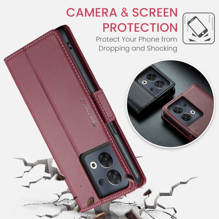 For OPPO Reno8 Pro 5G Global CaseMe 023 Butterfly Buckle Litchi Texture RFID Anti-theft Leather Phone Case(Wine Red) - OPPO Cases by CaseMe | Online Shopping UK | buy2fix