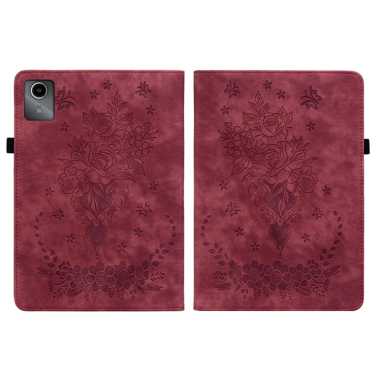 For Lenovo Tab M11/Xiaoxin Pad 11 2024 Butterfly Rose Embossed Leather Tablet Case(Red) - Lenovo by buy2fix | Online Shopping UK | buy2fix