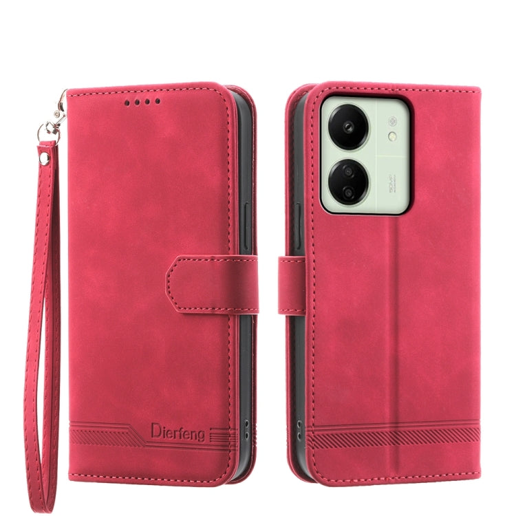 For Xiaomi Redmi 13C Dierfeng Dream Line TPU + PU Leather Phone Case(Red) - 13C Cases by buy2fix | Online Shopping UK | buy2fix