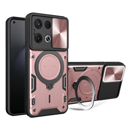 For OPPO Reno8 Pro 5G CD Texture Sliding Camshield Magnetic Holder Phone Case(Pink) - OPPO Cases by buy2fix | Online Shopping UK | buy2fix