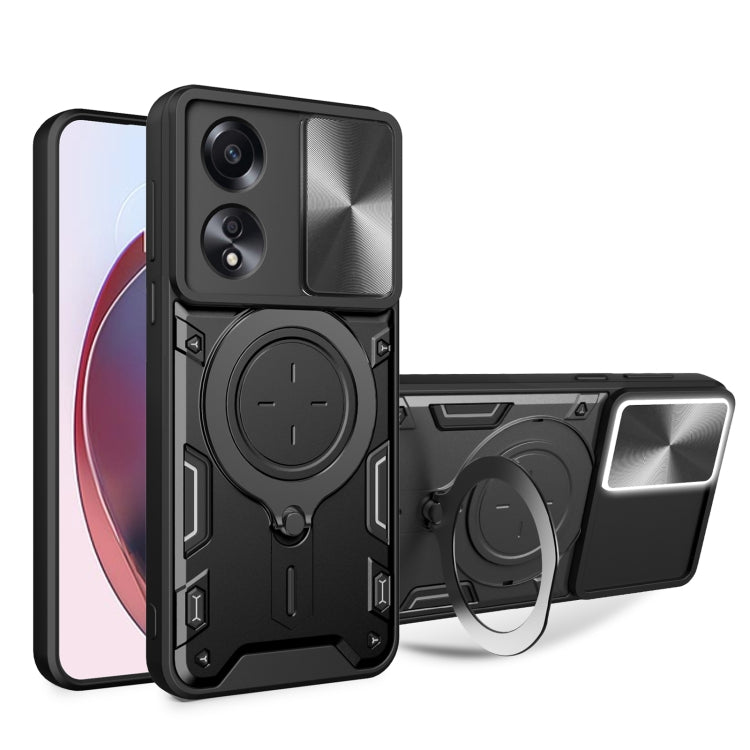 For OPPO A58 4G Global CD Texture Sliding Camshield Magnetic Holder Phone Case(Black) - OPPO Cases by buy2fix | Online Shopping UK | buy2fix