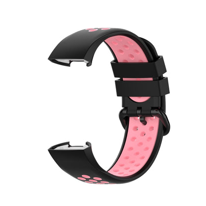 For Fitbit Charge 4 / Charge 3 / Charge 3 SE Watch Button Two Colors Silicone Replacement Strap Watchband(Black Pink) - Watch Bands by buy2fix | Online Shopping UK | buy2fix