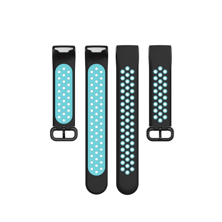 For Fitbit Charge 4 / Charge 3 / Charge 3 SE Watch Button Two Colors Silicone Replacement Strap Watchband(Black Teal) - Watch Bands by buy2fix | Online Shopping UK | buy2fix