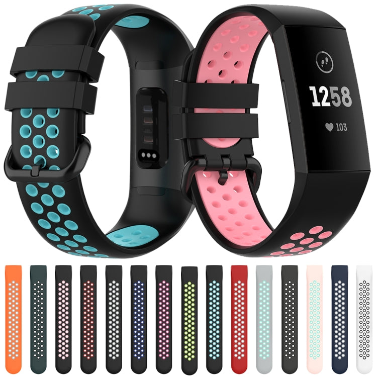 For Fitbit Charge 4 / Charge 3 / Charge 3 SE Watch Button Two Colors Silicone Replacement Strap Watchband(Grey Teal) - Watch Bands by buy2fix | Online Shopping UK | buy2fix