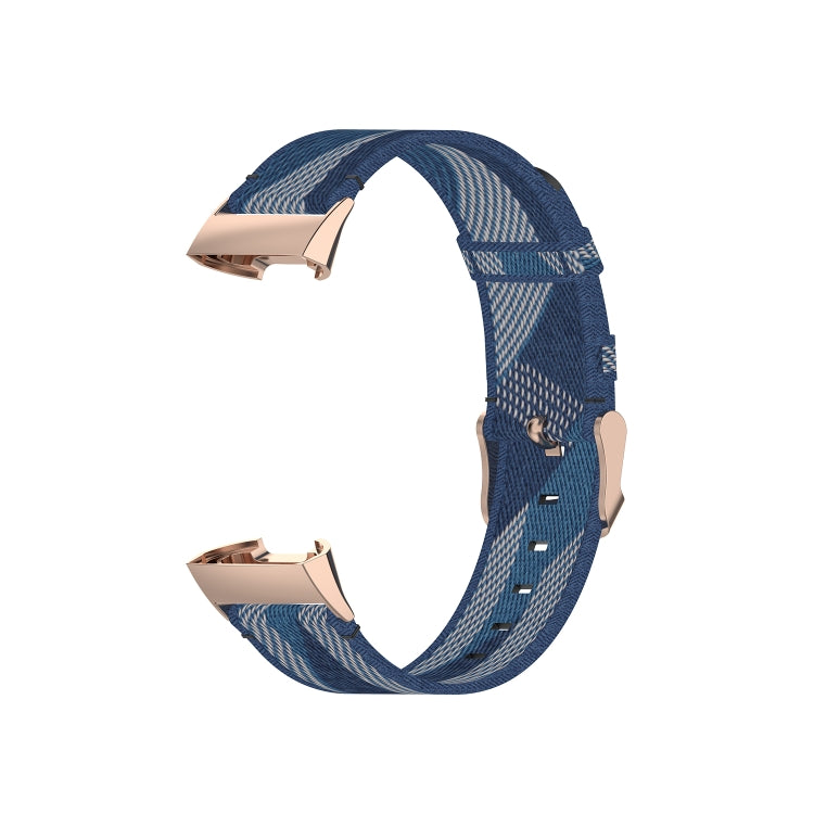 For Fitbit Charge 4 / Charge 3 / Charge 3 SE Stainless Steel Head Grain Nylon Denim Replacement Strap Watchband(Blue Stripe) - Watch Bands by buy2fix | Online Shopping UK | buy2fix
