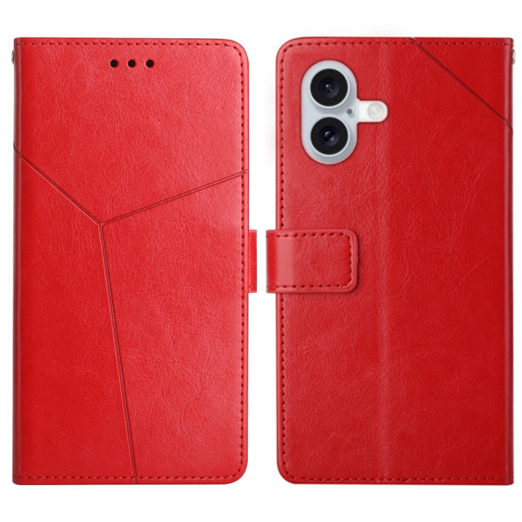 For iPhone 16 Plus HT01 Y-shaped Pattern Flip Leather Phone Case(Red) - iPhone 16 Plus Cases by buy2fix | Online Shopping UK | buy2fix