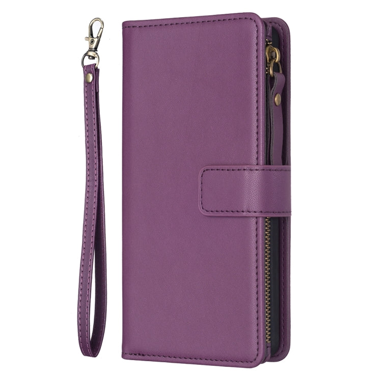 For iPhone 16 Pro Max 9 Card Slots Zipper Wallet Leather Flip Phone Case(Dark Purple) - iPhone 16 Pro Max Cases by buy2fix | Online Shopping UK | buy2fix