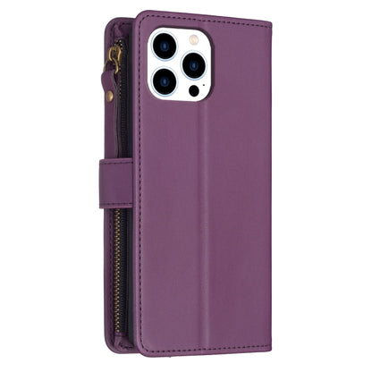 For iPhone 16 Pro Max 9 Card Slots Zipper Wallet Leather Flip Phone Case(Dark Purple) - iPhone 16 Pro Max Cases by buy2fix | Online Shopping UK | buy2fix