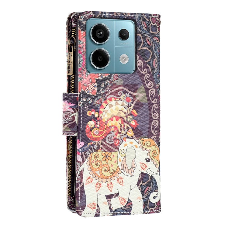 For Xiaomi Redmi Note 13 Pro 4G Global Colored Drawing Pattern Zipper Leather Phone Case(Flower Elephants) - Note 13 Pro Cases by buy2fix | Online Shopping UK | buy2fix