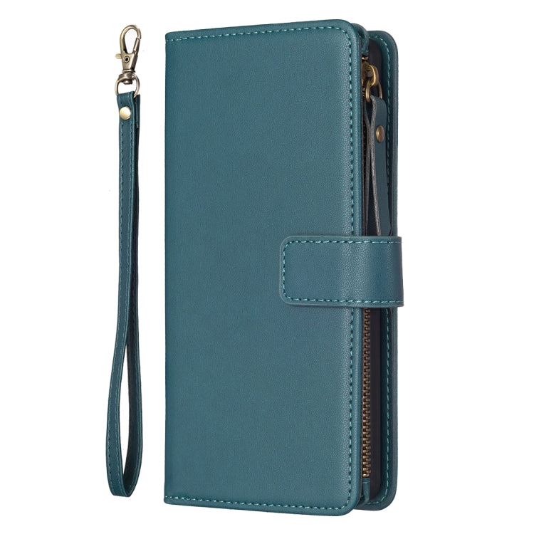 For Xiaomi Redmi Note 13 Pro 4G Global 9 Card Slots Zipper Wallet Leather Flip Phone Case(Green) - Note 13 Pro Cases by buy2fix | Online Shopping UK | buy2fix