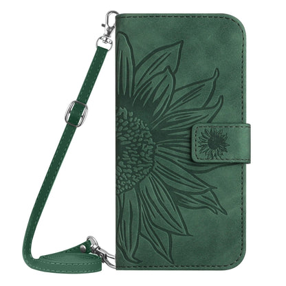 For iPhone 16 Pro Max Skin Feel Sun Flower Embossed Flip Leather Phone Case with Lanyard(Green) - iPhone 16 Pro Max Cases by buy2fix | Online Shopping UK | buy2fix