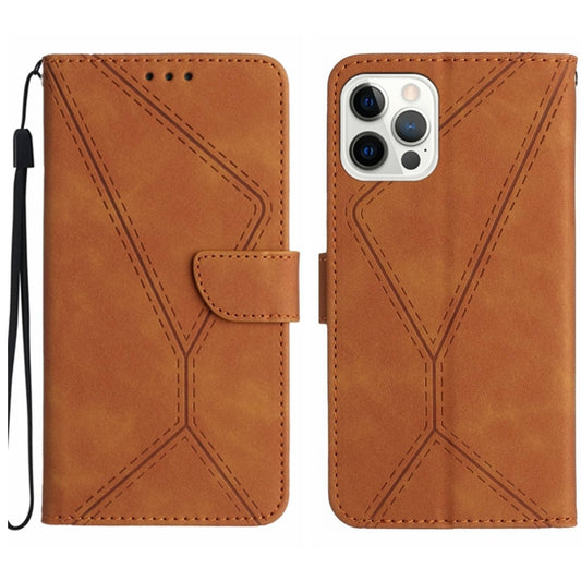 For iPhone 16 Pro Stitching Embossed Leather Phone Case(Brown) - iPhone 16 Pro Cases by buy2fix | Online Shopping UK | buy2fix