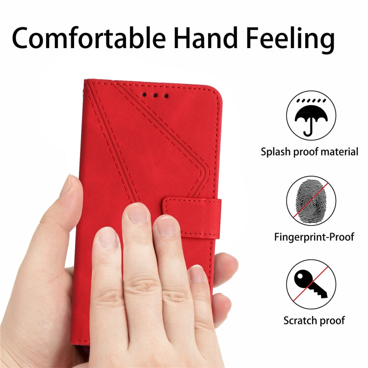 For iPhone 16 Stitching Embossed Leather Phone Case(Red) - iPhone 16 Cases by buy2fix | Online Shopping UK | buy2fix