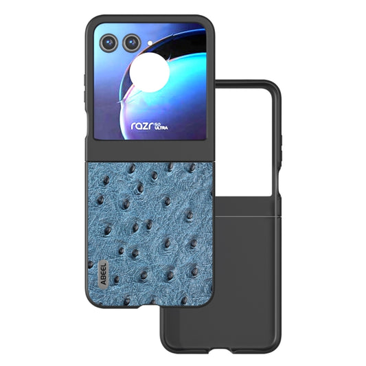 For Motorola Razr 50 ABEEL Genuine Leather Ostrich Texture Phone Case(Blue) - Motorola Cases by buy2fix | Online Shopping UK | buy2fix