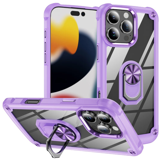 For iPhone 16 Pro Max TPU + PC Lens Protection Phone Case with Ring Holder(Purple) - iPhone 16 Pro Max Cases by buy2fix | Online Shopping UK | buy2fix