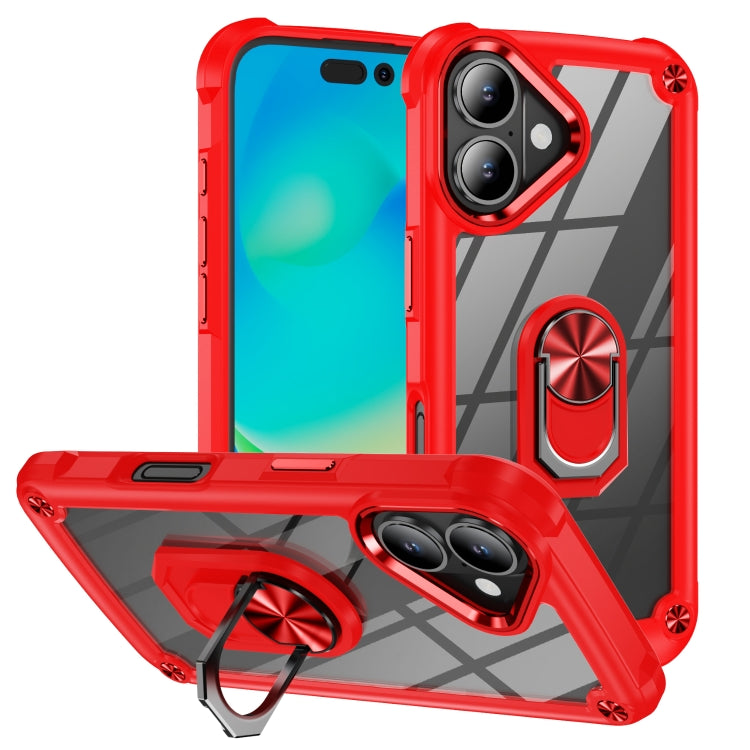 For iPhone 16 TPU + PC Lens Protection Phone Case with Ring Holder(Red) - iPhone 16 Cases by buy2fix | Online Shopping UK | buy2fix