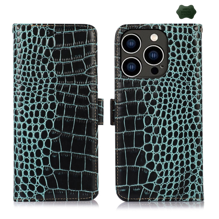 For iPhone 16 Pro Max Crocodile Top Layer Cowhide Leather Phone Case(Green) - iPhone 16 Pro Max Cases by buy2fix | Online Shopping UK | buy2fix