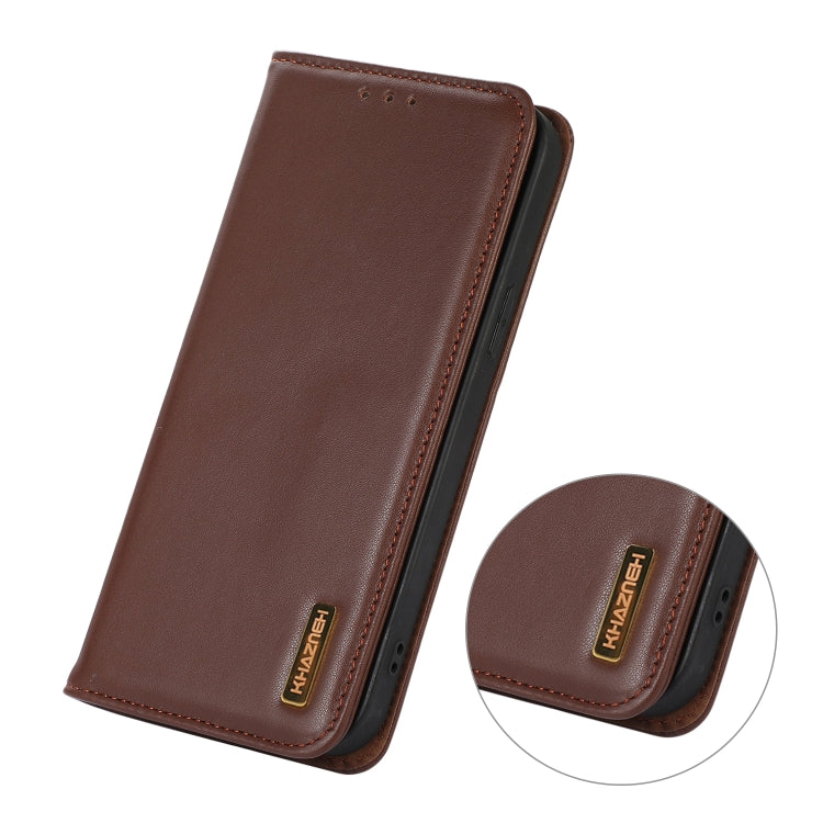 For iPhone 16 Plus KHAZNEH Nappa Top Layer Cowhide Leather Phone Case(Brown) - iPhone 16 Plus Cases by buy2fix | Online Shopping UK | buy2fix