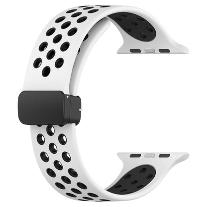 For Apple Watch 7 41mm Magnetic Buckle Silicone Watch Band(White Black) - Watch Bands by buy2fix | Online Shopping UK | buy2fix