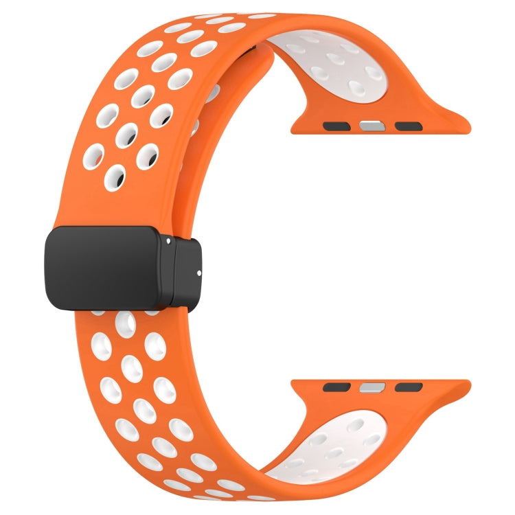 For Apple Watch 5 44mm Magnetic Buckle Silicone Watch Band(Orange White) - Watch Bands by buy2fix | Online Shopping UK | buy2fix