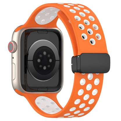 For Apple Watch 4 44mm Magnetic Buckle Silicone Watch Band(Orange White) - Watch Bands by buy2fix | Online Shopping UK | buy2fix