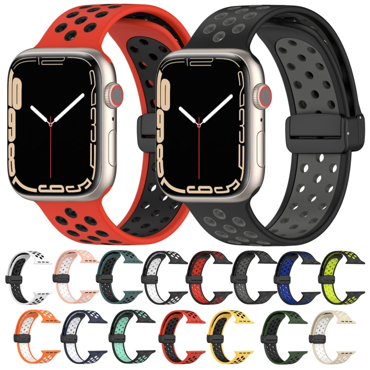 For Apple Watch 4 44mm Magnetic Buckle Silicone Watch Band(Orange White) - Watch Bands by buy2fix | Online Shopping UK | buy2fix