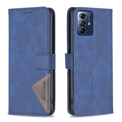 For Motorola Moto G Play 2024 Magnetic Buckle Rhombus Texture Leather Phone Case(Blue) - Motorola Cases by buy2fix | Online Shopping UK | buy2fix