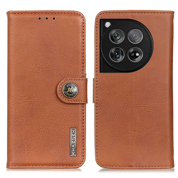 For OnePlus 12 KHAZNEH Cowhide Texture Flip Leather Phone Case(Brown) - OnePlus Cases by buy2fix | Online Shopping UK | buy2fix