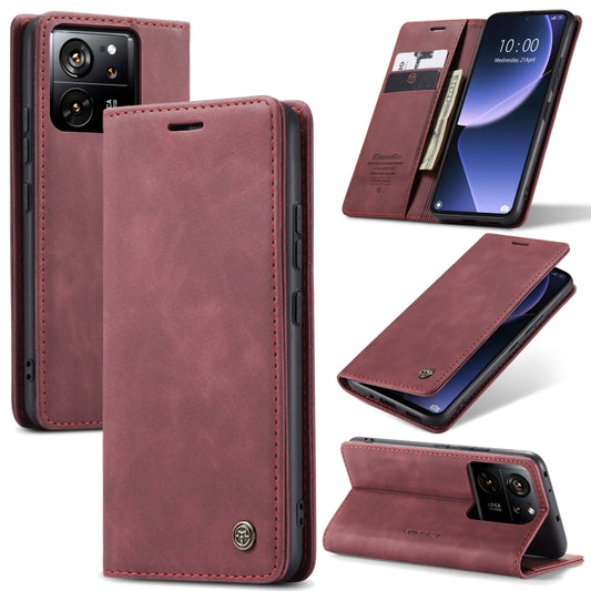 For Xiaomi 13T/13T Pro CaseMe 013 Multifunctional Horizontal Flip Leather Phone Case(Wine Red) - Xiaomi Cases by CaseMe | Online Shopping UK | buy2fix