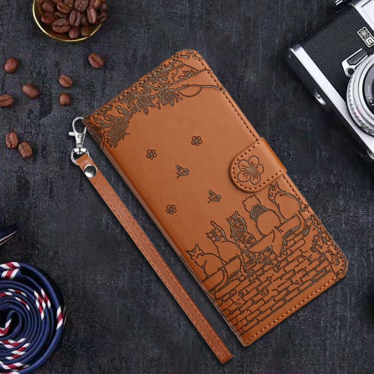 For iPhone SE 2024 Cat Embossing Pattern Leather Phone Case with Lanyard(Brown) - More iPhone Cases by buy2fix | Online Shopping UK | buy2fix