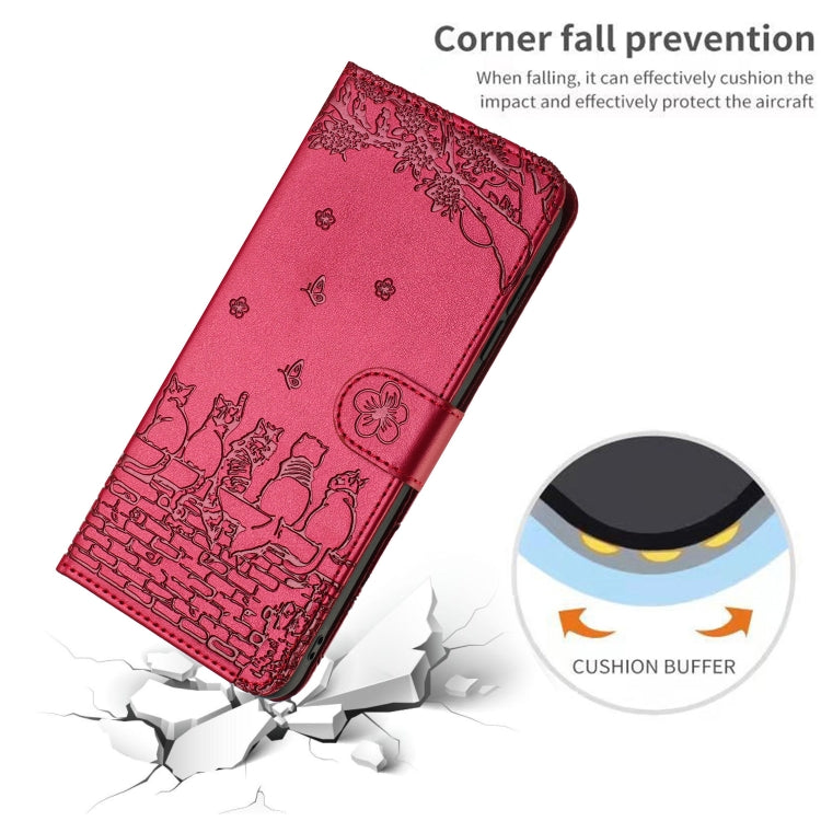 For iPhone 16 Pro Cat Embossing Pattern Leather Phone Case with Lanyard(Red) - iPhone 16 Pro Cases by buy2fix | Online Shopping UK | buy2fix